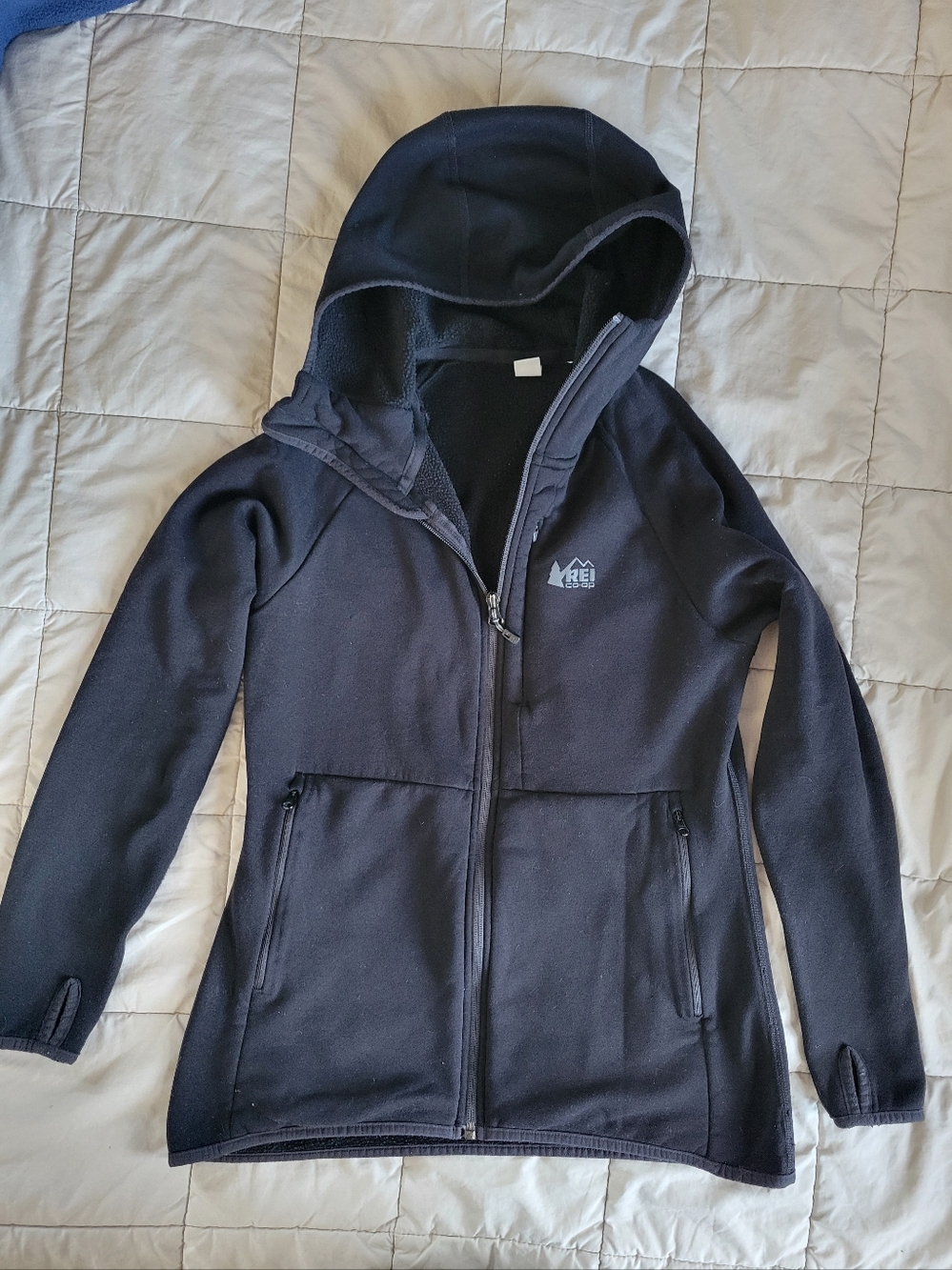 REI Womens Stretch Fleece Hoodie Jacket Black Small S